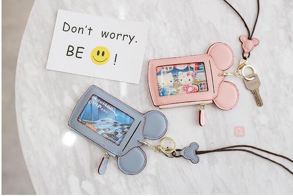 

kids cartoon ear letter happy dream lanyard neck strap card holder name credit card holders coin purse hot, White