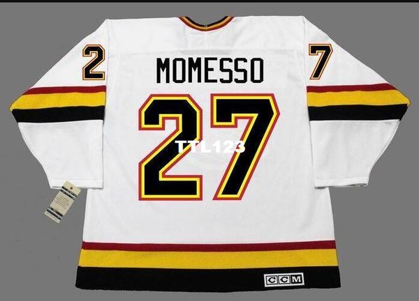 

real men real full embroidery #27 sergio momesso vancouver canucks 1994 ccm vintage hockey jersey or custom any name or number jersey, Black;red