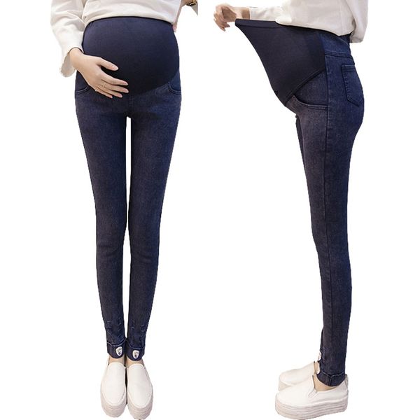 

abdominal pregnancy pants maternity clothes for pregnant women trousers denim jeans elastic waist stretch maternity leggings, White