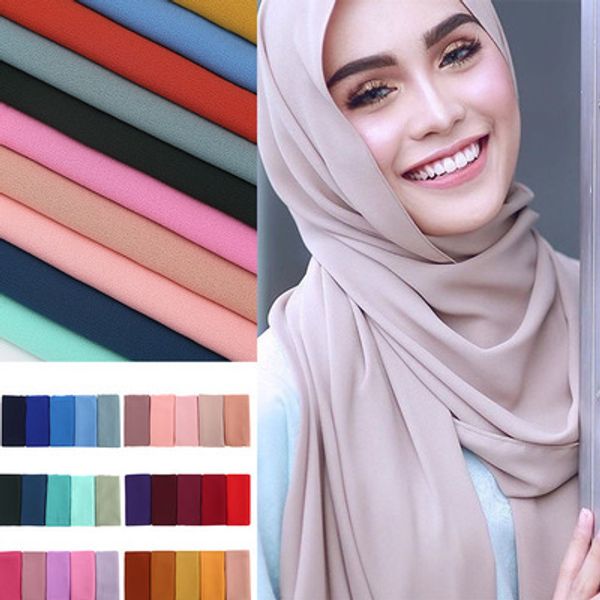Saf Renk Boy Şifon Havlu Başkanı Atkılar İslam Yüksek Kalite Şallar Müslüman Kadın Eşarp 49 Renkler 70x175 cm Sarar