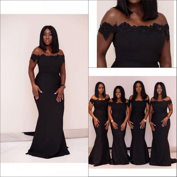 

african black off the shoulder satin mermaid long bridesmaid dresses 2020 plus size applique beaded wedding guest maid of honor dress, White;pink