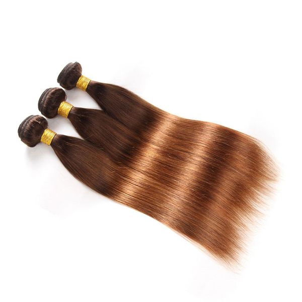 

elibess hair -ombre color #4/30 human hair bundles 100g/pcs 3 bundles straight wave non remy human hair weaving, Black