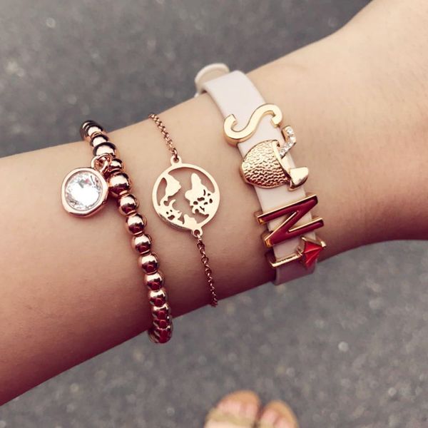 

somsoar jewelry mom and sun mesh charm bracelet beige leather wrap bracelet with map chain & jj bead as gift, Golden;silver