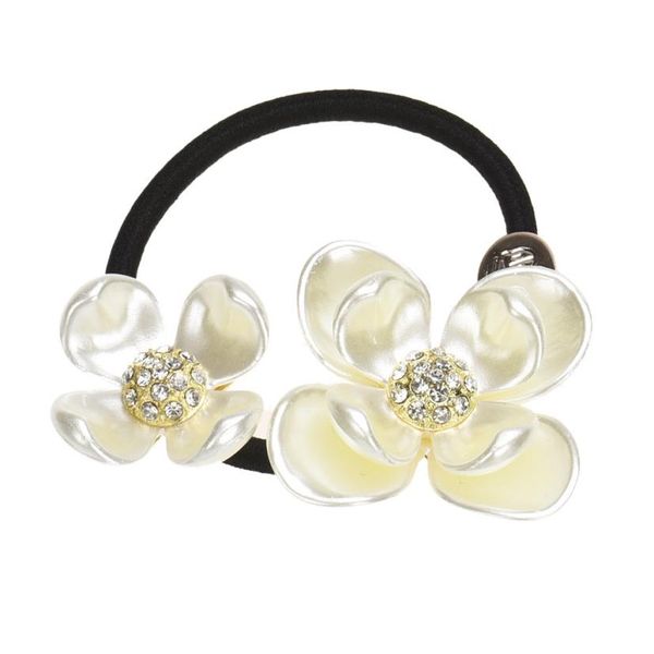

pearls diamond flower hair band rope scrunchie ponytail holder x6275down, Brown
