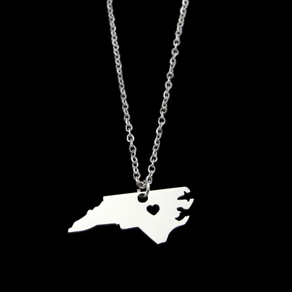 

north carolina map pendant necklace stainless steel long chain necklace hiphoop cool items choke, Silver