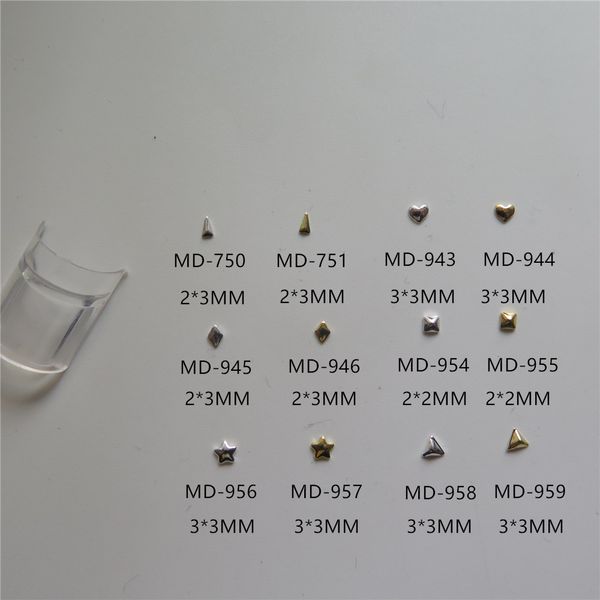 

md-750-959 30pcs nail decoration small metal gold and silver long triangle heart diamond square star metal nail art decoration, Silver;gold