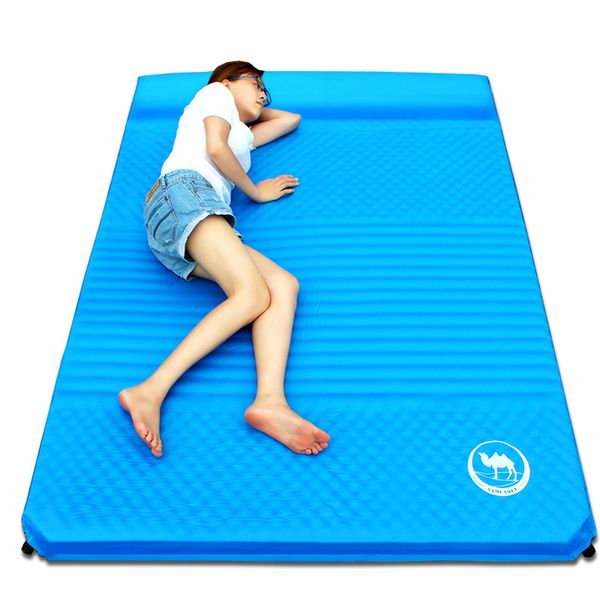 

outdoor 2 person inflatable camping mat automatic self-inflating tent thicken beach mat blue portable sleeping pad mattress