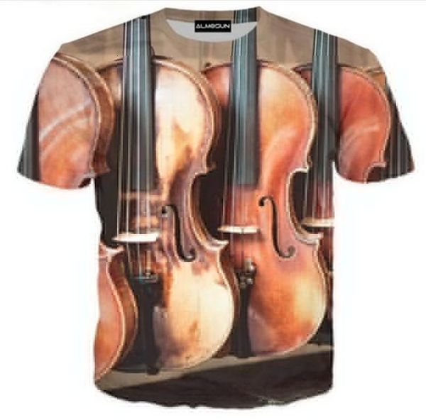 

fashion clothing 3d strings fire violin t shirt womens/mens casual t shirt, White;black