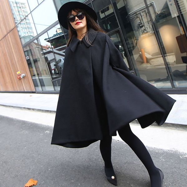 Mujer Cape Largo D9 Abrigo Mantel Parka Winter Lammig Größe Tweed Top Wollmischung Plus Schwarz Großhandel Damen Vintage Lq5Aj34R