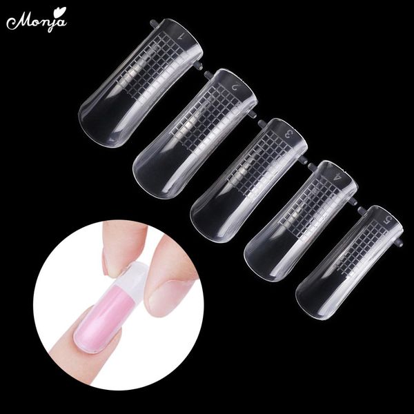 

monja 20pcs/100pcs nail art quick building poly gel mold form finger extension uv builder tips clip diy manicure tools, Red;gold