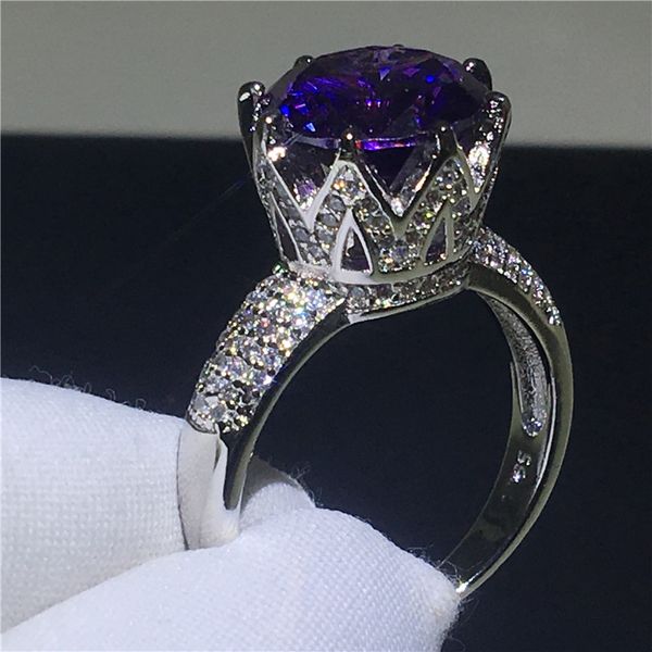 Luxus Krone Ring Rundschliff 4ct lila 5A Cz Stein 925 Sterling Silber Verlobung Ehering für Frauen Fingerschmuck