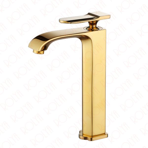 2018 Unique Patent Design Único Alavanca De Bronze Sólido Luxuoso Placa De Ouro Alta Vessel Sink Faucet Da Pia Do Banheiro Alto Misturador Da Bacia Do Banheiro torneiras