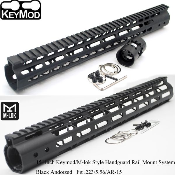 15 '' Zoll schwarz eloxiert Keymod / M-lok Stil Handschutzschiene Free Float Picatinny Mount System Freies Verschiffen