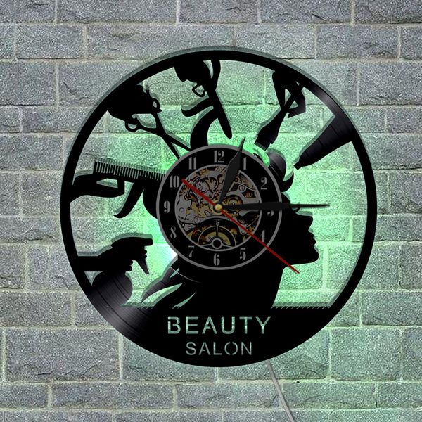 

Салон красоты 1 шт Виниловая пластинка настенные часы парикмахерская уникальный