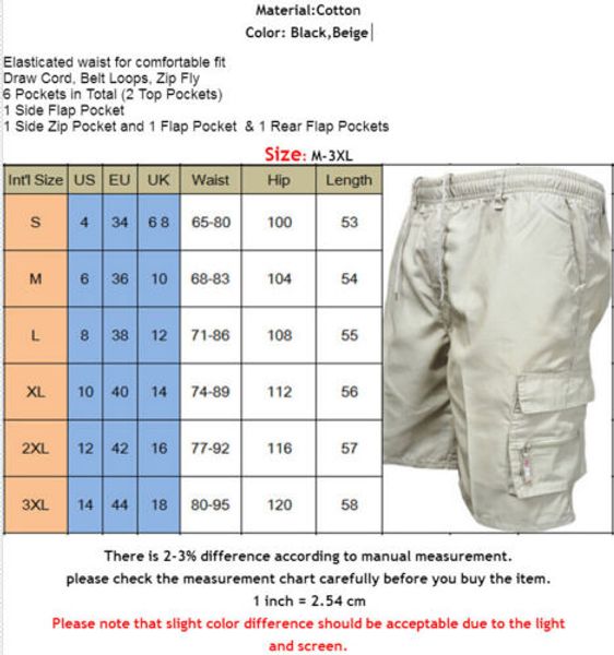 

2018 new fashion men's cargo shorts plain army combat half summer work casual trousers, White;black