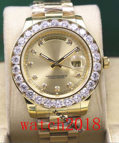 

Luxury Watch 2019 Mens 18k Yellow Gold Dial Bigger Diamond Bezel Watch 18338 Automatic Fashion Brand Men's Watch Wristwatch, Slivery;brown