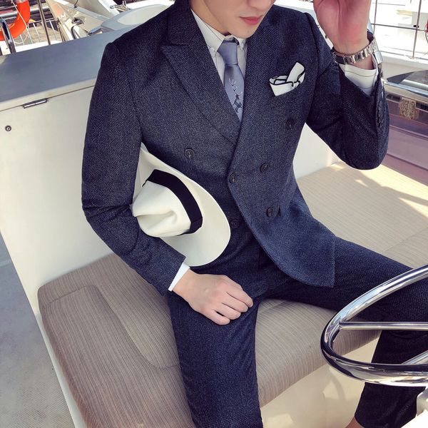 

jacket + pants / 2018 new high-end brand solid color groom wedding dress double-breasted men suit / men's casual business suit, White;black