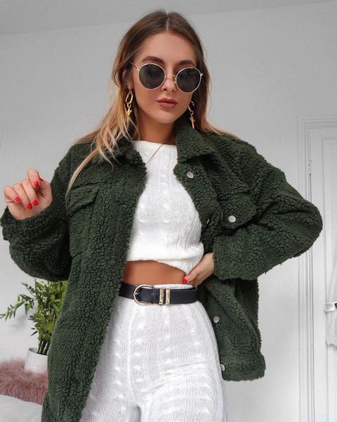 

2018 autumn winter warm outwear coat ladies turn-down collar button pockets cashmere baggy long cardigans outfit, White;black