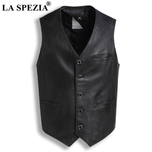 

la spezia genuine sheepskin leather vest for men black slim fit sleeveless jacket male vintage natural leather retro waistcoat, Black;white