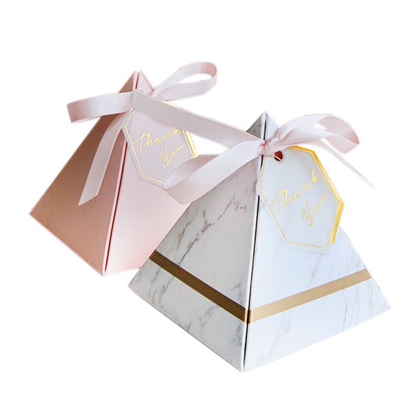 

rode europe triangular pyramid style candy box wedding favors party supplies paper gift boxes with thanks card & ribbon