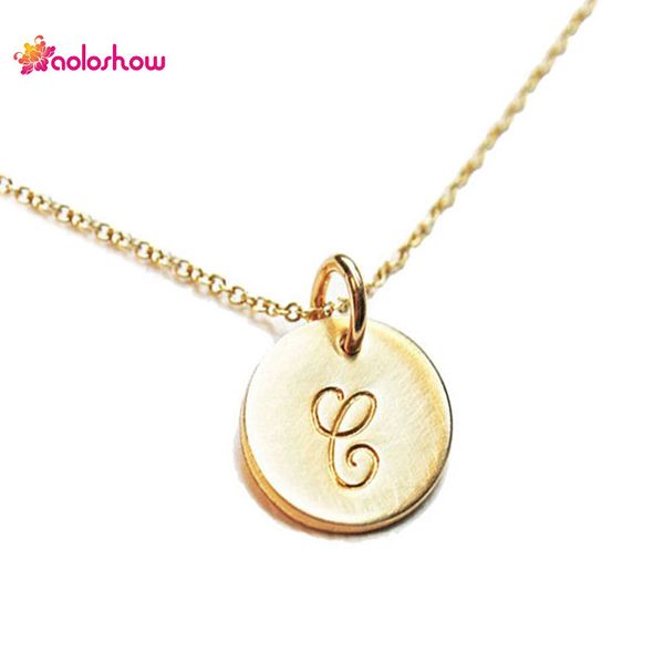 

Simple Intial Disc Charm Necklace for Ladies Thin Letters Monogram Charm Gold and Silver Necklace ,NL-2459