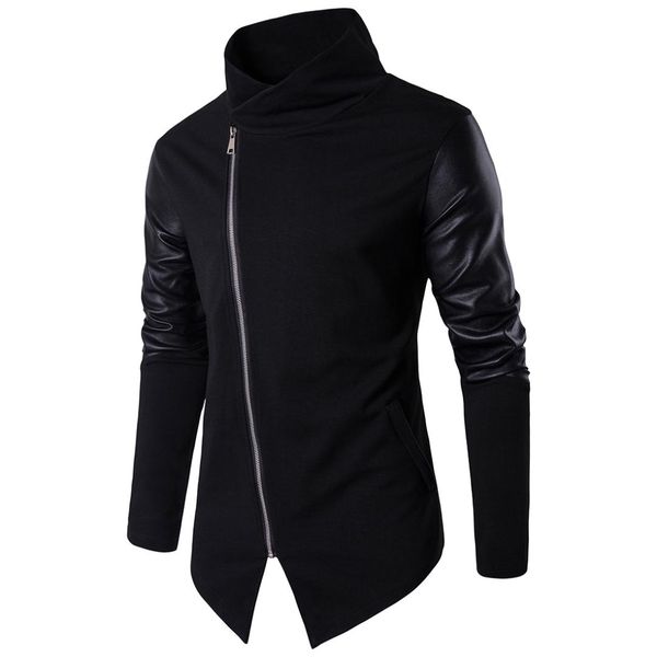 

new arrival mens hoodies sweatshirts black cotton pullover zipper fashion streetwear leather patchwork hip hop hoodies eu size