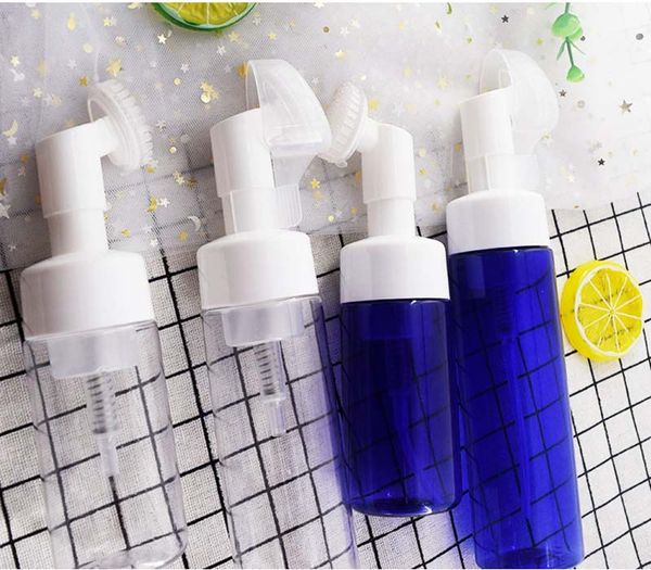 

blue/clear foaming bottle froth pump soap mousses liquid foam bottles with foam massage brush head tube 100ml 150ml 200ml