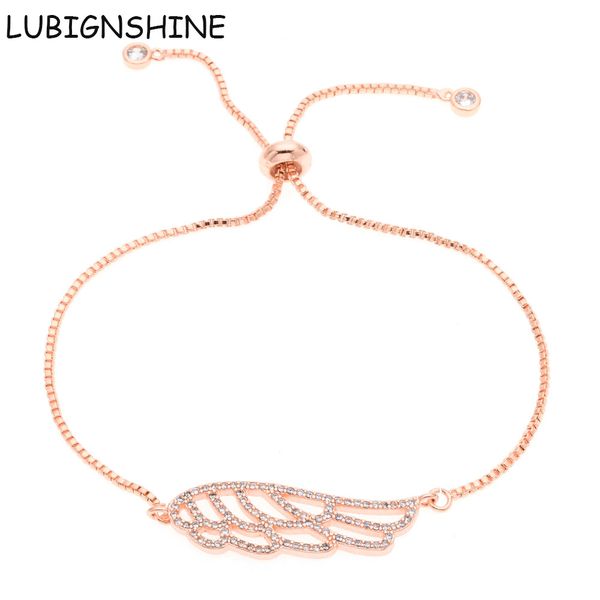 

lubingshine women slide copper jewelry cz adjustable bracelets angel wings chain bracelet bangle pulseira feminina, Black