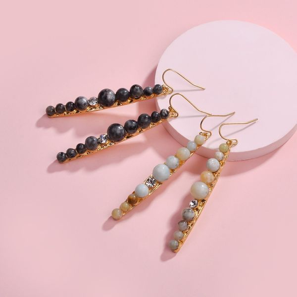 

pave natural stone semi-precious stones amazon beads leaves dangle drop earrings for women real stone beads bar earrings, Silver