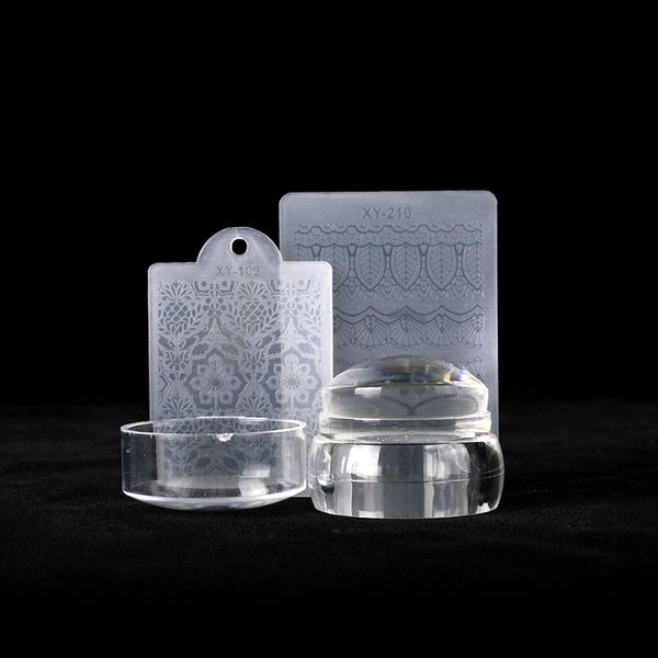 

3pcs/set nail stamper sets diy clear jelly marshmallow silicone head with image scraper cap steel stamping transfer tools tr621, White