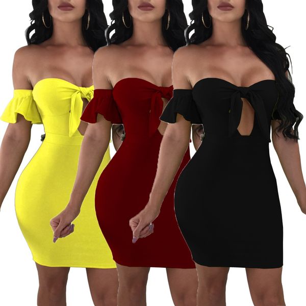 

summer fashion strapless women bandage mini dress hollow out ladies short sleeve night party dresses club wear, Black;gray