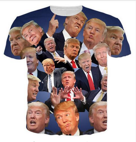 

fashion mens/womans hip hop trump summer style funny 3d print casual t-shirt plus size zgx064, White;black