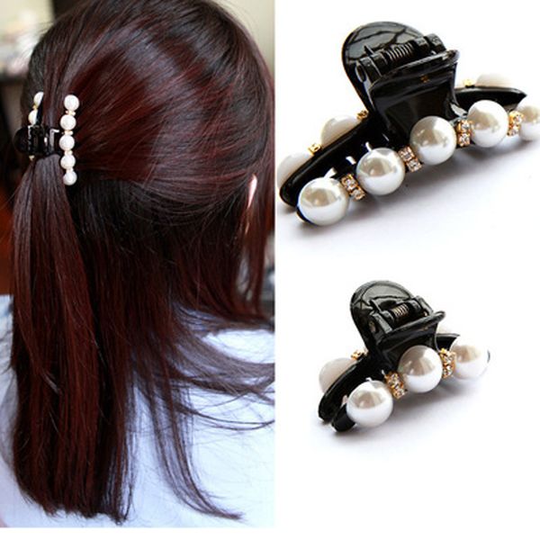 

1pcs black rhinestone hairpins for women pearl hair clips crab hair for girls barrettes headwear pins accessories