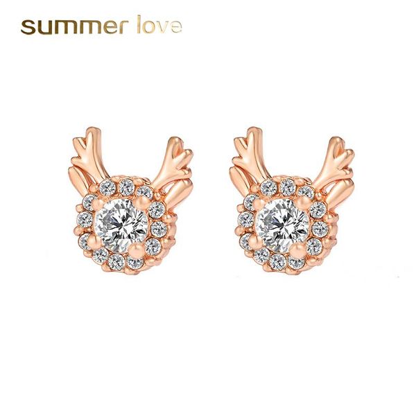 

new creative reindeer snowflake zircon stud earrings for women kids temperament small elk copper earrings christmas antler jewelry gift, Golden;silver