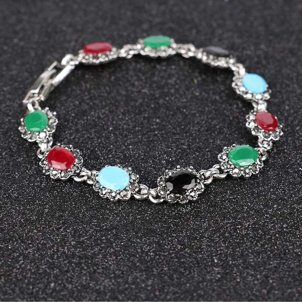

trendy vintage ethnic style bracelets & bangles for women multicolor natural stone crystal alloy retro bracelets jewelry, Golden;silver