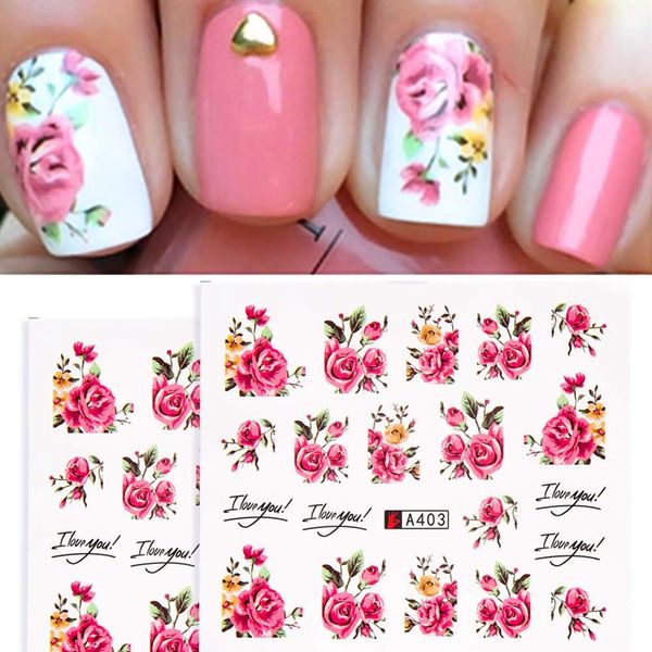 

1sheet fashion rose flower nail art water transfer stickers decals tip decoration diy for nails accessories, Black