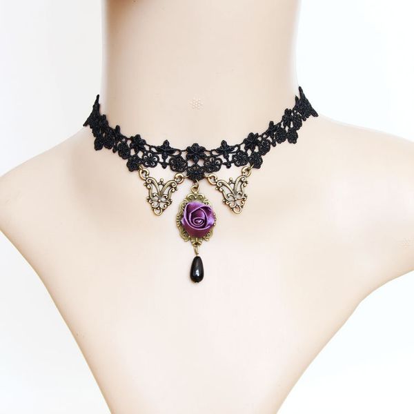 

whole saleelegant black lace choker faux suede gothic choker rose chokers 2017 new necklace jewelry for women c651, Golden;silver