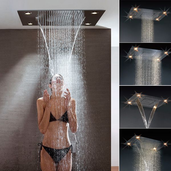 Illuminazione grande pioggia doccia a led dosaccio rubinetto del bagno di lusso set di bagni cascata con pioggia colorata su super telecomando