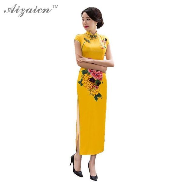 

chinese traditional dress sleeveless qipao casual party cheongsam dresses yellow elegant cheongsams velour long qi pao chipao, Red
