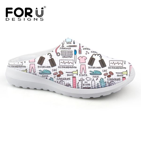 

forudesigns summer women slippers cute nurse prints breathable beach water shoes sandals for female casual women's slippers mesh, Black