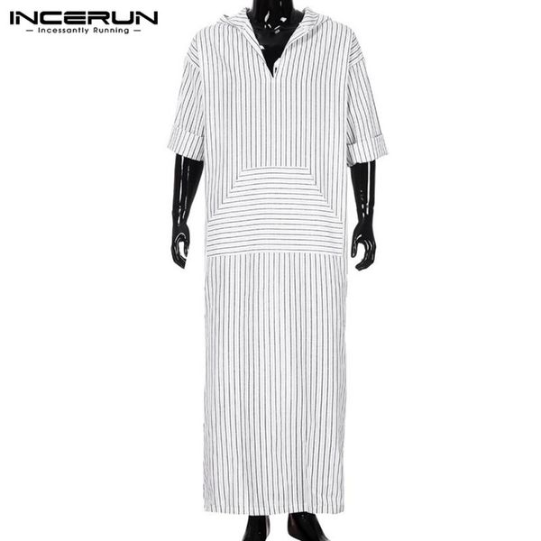 Arabische Kleidung Männer Robe Islamischen Arabe Bademantel Kaftan Langes Kleid Volle Länge Robe Weiß Streifen Lounge Kleid Saudi-arabien hombre