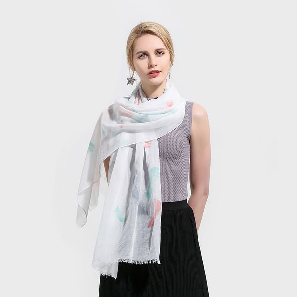 

winfox new fashion spring summer white sky blue feather print long fringe scarfs and shawls womens ladies, Blue;gray