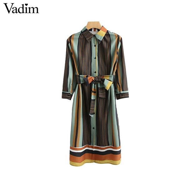 

vadim women elegant striped knee length dress bow tie sashes three quarter sleeve ladies casual wear chic dresses vestidos qa516, White;black