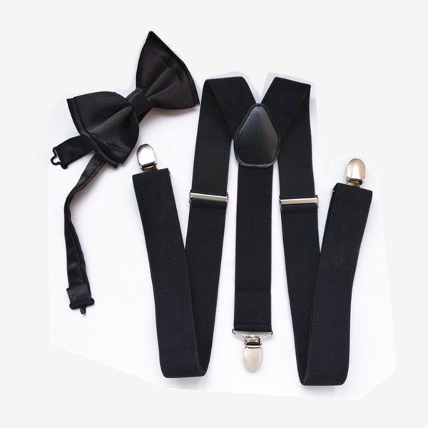 

lb028- fashion supenders and bowtie sets 3.5 width big size y-back suspender bow tie set for wedding, Black;white
