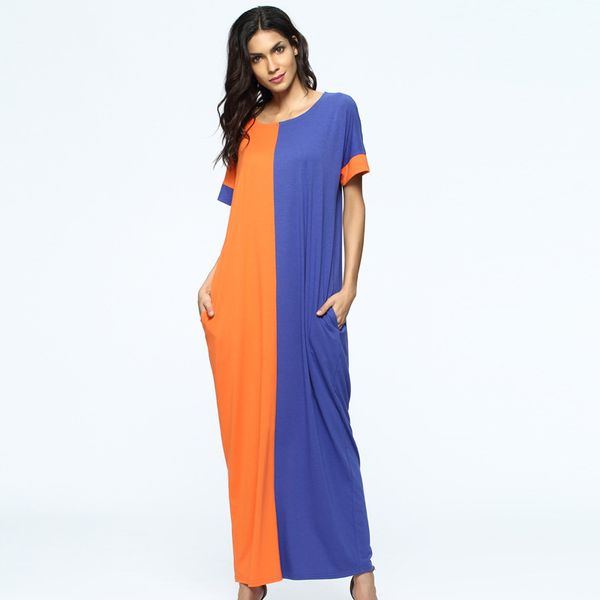 

горячие продать женщины ближний восток лето цвет сплайсированные вместе с вилкой юбка платье свободные платье abaya mujer vestidos, Red