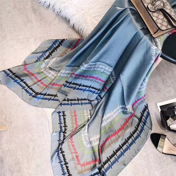 

2018 spring and summer new wild simulation silk scarves thin women's scarf beach sunscreen thin shawl, Blue;gray
