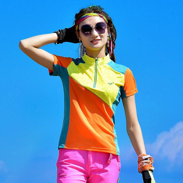 

summer outdoor sports, fast drying t-shirt, big code, female slim, short sleeved collar, mountain climbing, Black;blue