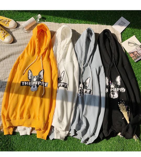

18 FW Men Hoodies Cute Cartoon Puppy Printed Sweatshirts Fashion 3 Colors Long Sleeve Hooded Pullovers