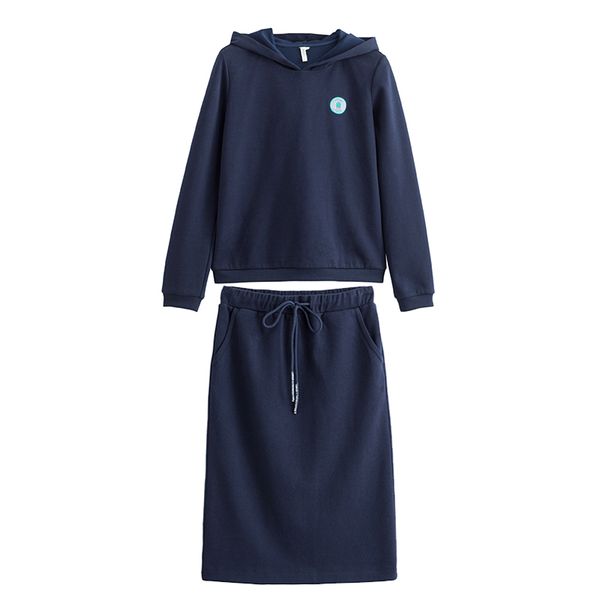 

spring clothes leisure tracksuit solid color hoodies middle -skirt women fashion new clothing female new, Gray