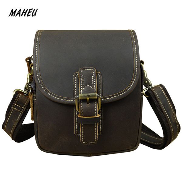 

cow leather waist bags for men casual fanny pack real leather belt bags dark brown waist purse pouch
